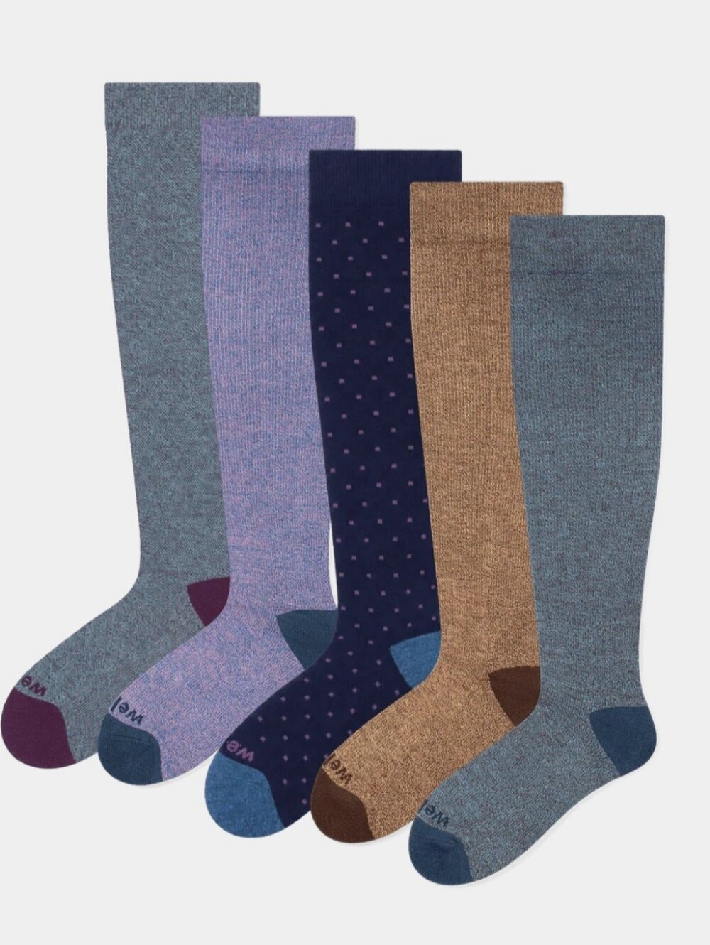 Wellow Premium Compression Socks Size Large - Assorted Colors (Set Of Five)